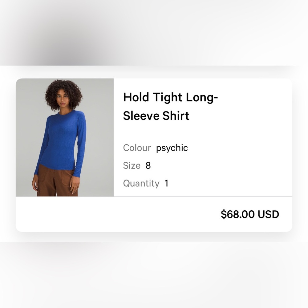 Hold Tight Long Sleeve Shirt. Lululemon. Size 8